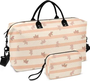 Cute Pigs Livestock Stripes Travel Bag Duffel Makeup Pouch Set, Art Sports Duffle Bag Overnight Bags