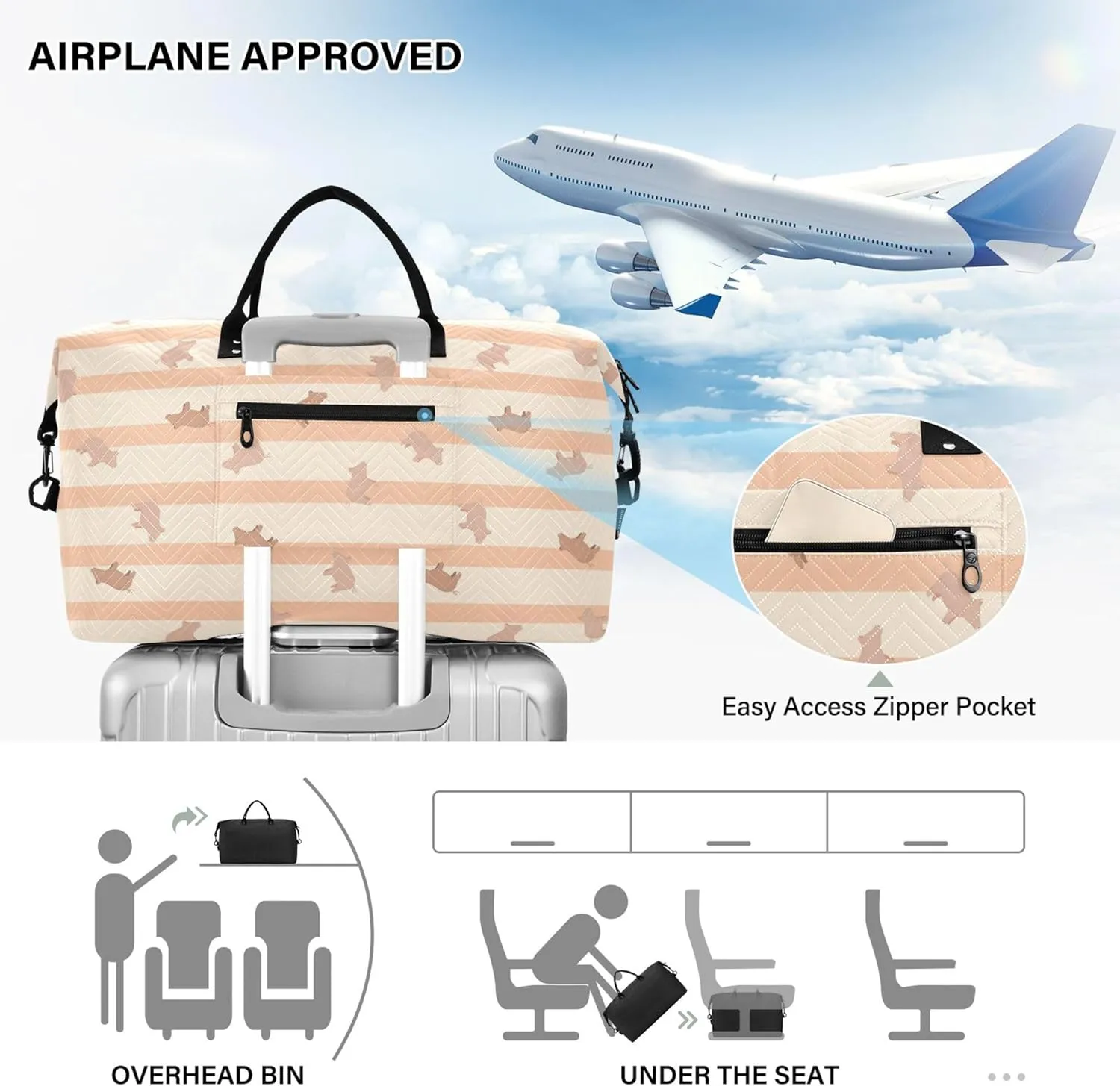 Cute Pigs Livestock Stripes Travel Bag Duffel Makeup Pouch Set, Art Sports Duffle Bag Overnight Bags