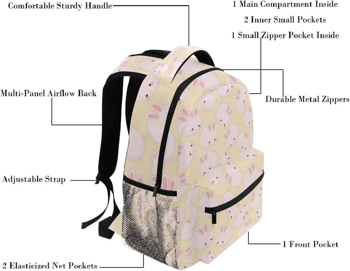 Cute Pink Bunny Backpacks Rabbit Animal Bookbags Daypack Travel School College Bag for Womens Girls Mens Boys Teens