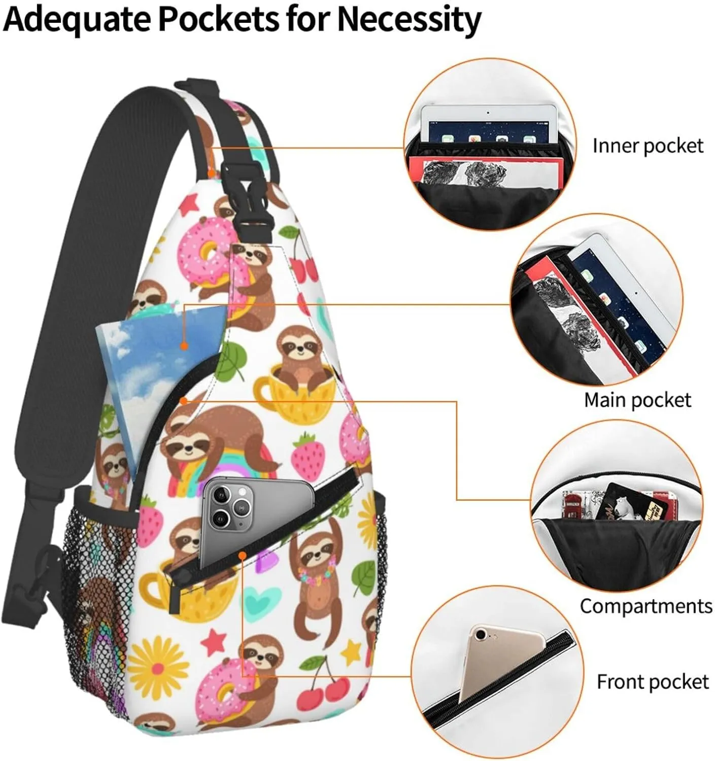 Cute Sloth Sling Backpack Chest Bag Crossbody Shoulder Bag Gym Cycling Travel Hiking Daypack For Men Women