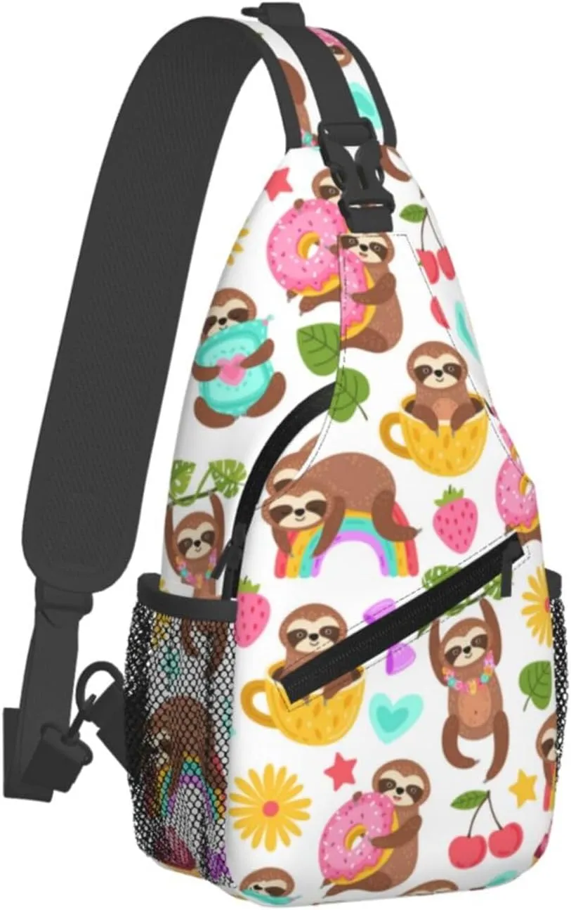 Cute Sloth Sling Backpack Chest Bag Crossbody Shoulder Bag Gym Cycling Travel Hiking Daypack For Men Women