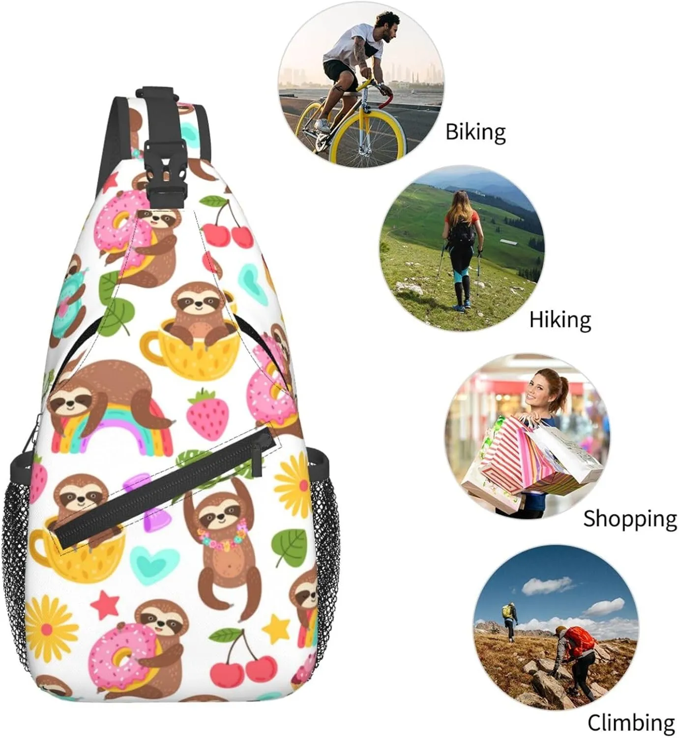 Cute Sloth Sling Backpack Chest Bag Crossbody Shoulder Bag Gym Cycling Travel Hiking Daypack For Men Women