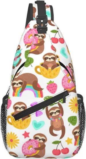 Cute Sloth Sling Backpack Chest Bag Crossbody Shoulder Bag Gym Cycling Travel Hiking Daypack For Men Women