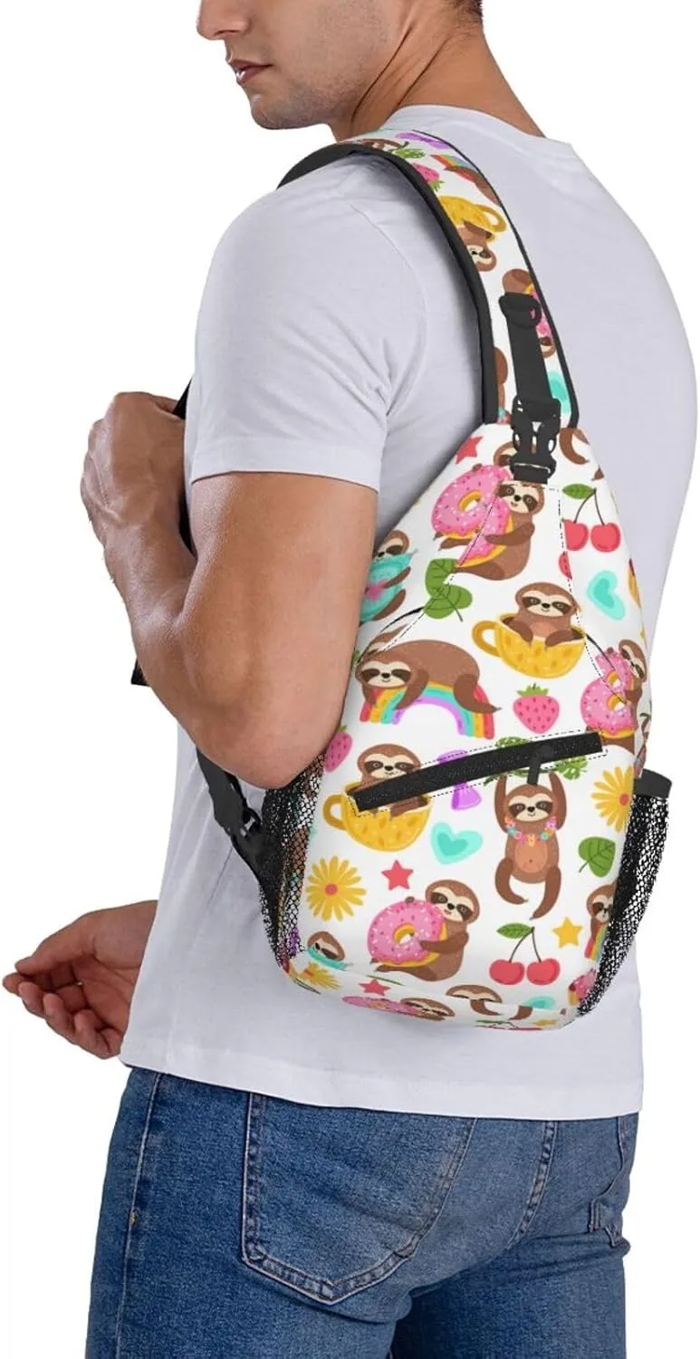 Cute Sloth Sling Backpack Chest Bag Crossbody Shoulder Bag Gym Cycling Travel Hiking Daypack For Men Women