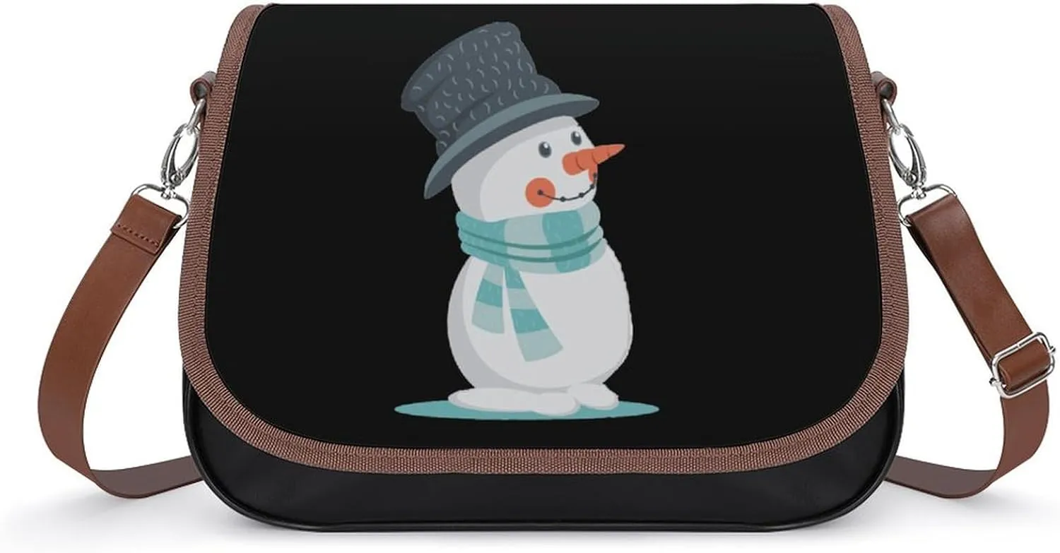 Cute Snowman Crossbody Bag Anti-Theft Side Shoulder Bags Adjustable Leather Messenger Bag Unisex