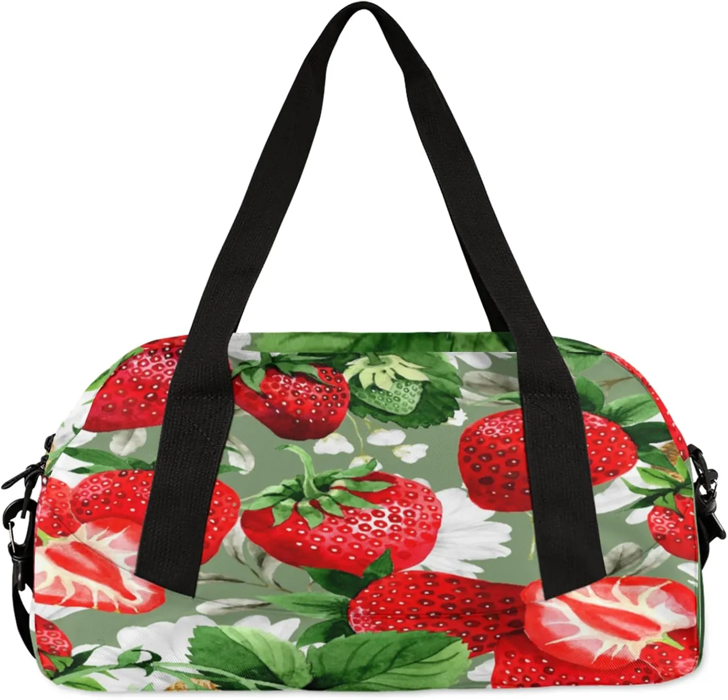 Cute Strawberry Kids Duffel Bag Lightweight Waterproof Sports Gym Bag with Front Zipper Pocket Foldable Weekender Overnight Bag for School Practice Gymnastic Ballet