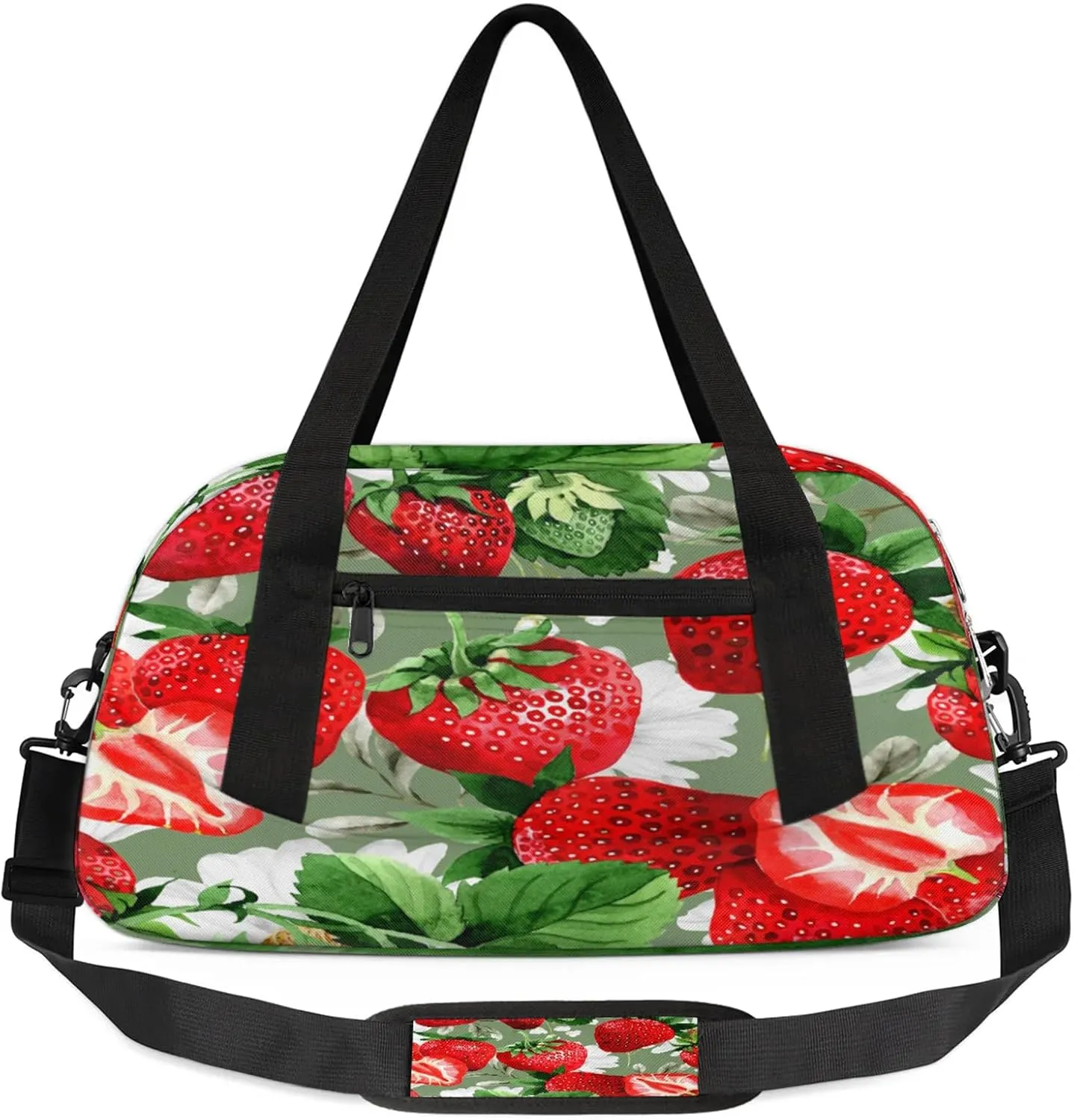 Cute Strawberry Kids Duffel Bag Lightweight Waterproof Sports Gym Bag with Front Zipper Pocket Foldable Weekender Overnight Bag for School Practice Gymnastic Ballet