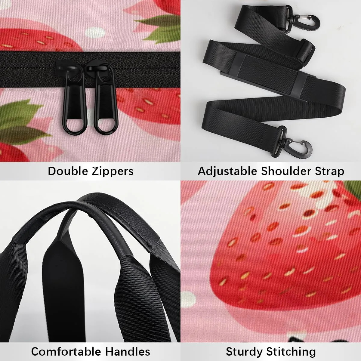 Cute Strawberry Personalized Dance Bags, Cute Strawberry Custom Sport Duffel Bag Travel Duffle Bag Overnight Weekender Bag