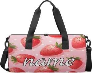 Cute Strawberry Personalized Dance Bags, Cute Strawberry Custom Sport Duffel Bag Travel Duffle Bag Overnight Weekender Bag
