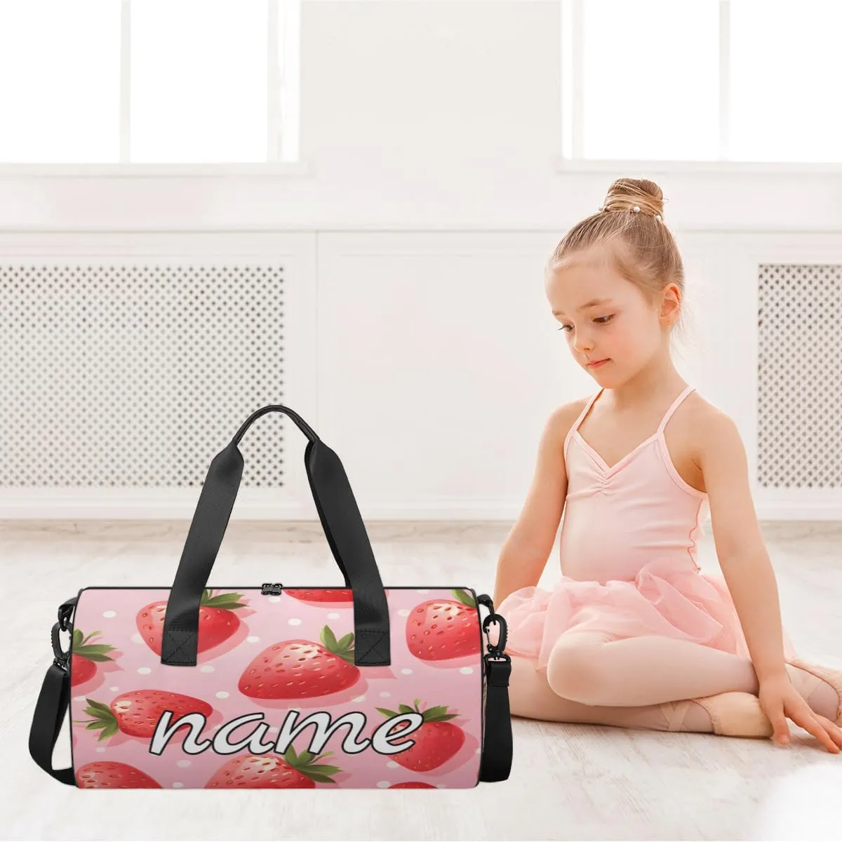 Cute Strawberry Personalized Dance Bags, Cute Strawberry Custom Sport Duffel Bag Travel Duffle Bag Overnight Weekender Bag