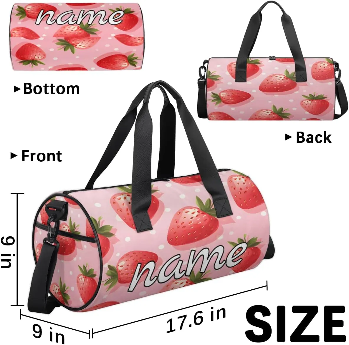 Cute Strawberry Personalized Dance Bags, Cute Strawberry Custom Sport Duffel Bag Travel Duffle Bag Overnight Weekender Bag