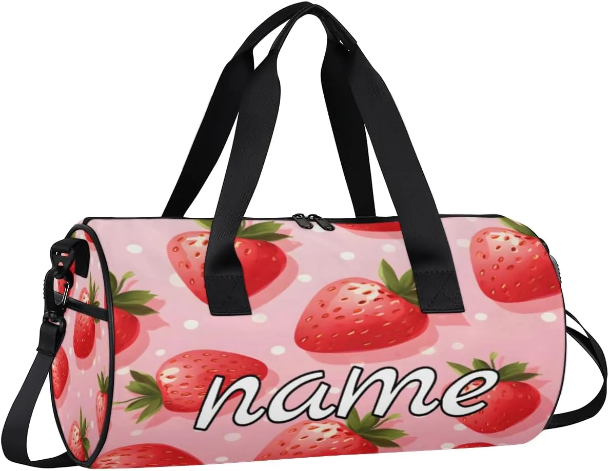 Cute Strawberry Personalized Dance Bags, Cute Strawberry Custom Sport Duffel Bag Travel Duffle Bag Overnight Weekender Bag