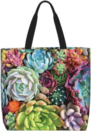 Cute Succulents print Women Tote Bags with Inner Bag Handbags with Pattern for Shopping Office