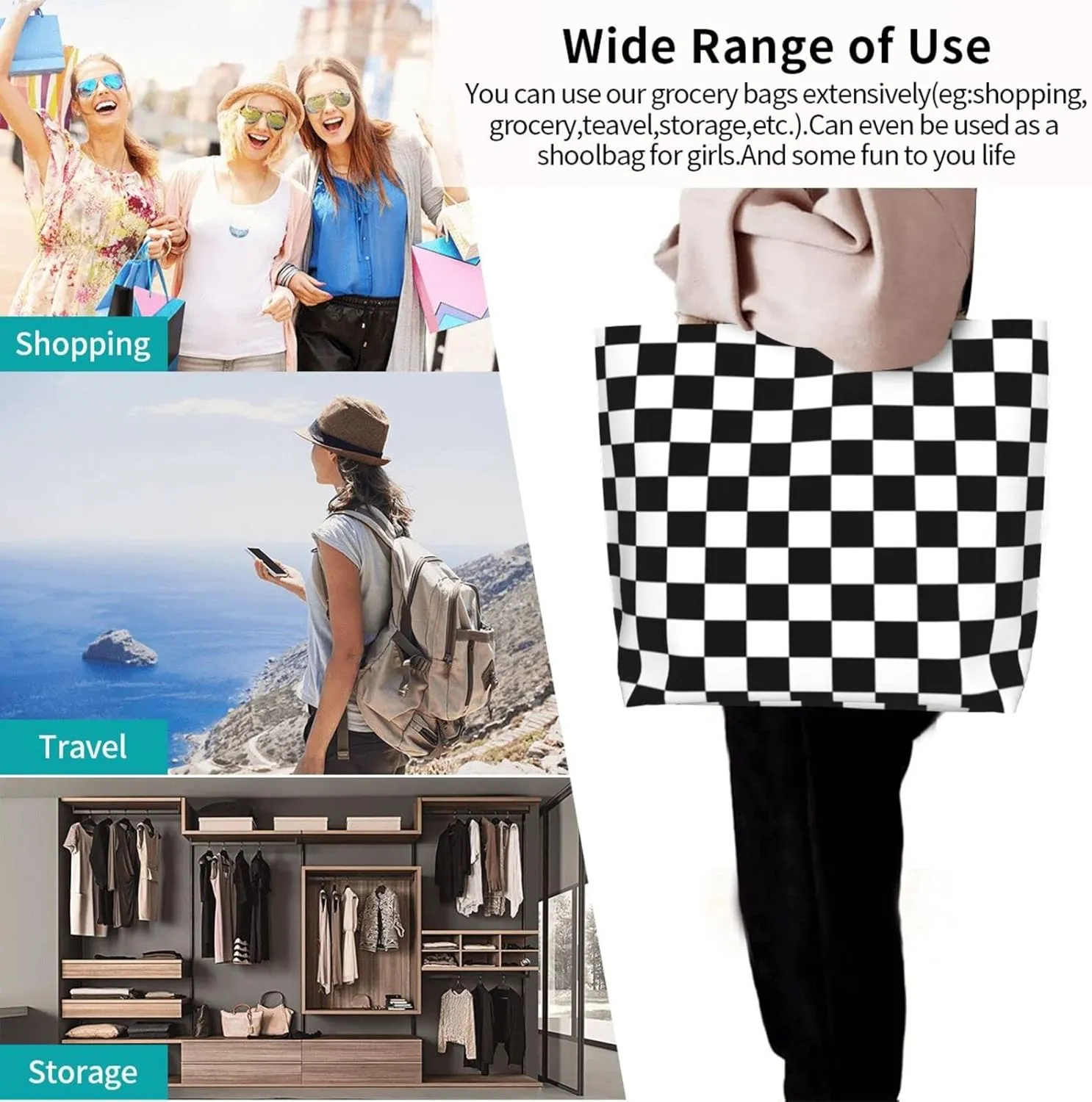Cute Tote Bag Beach Canvas Bag Travel Reusable Grocery Shopping Bag Tote for Women Men
