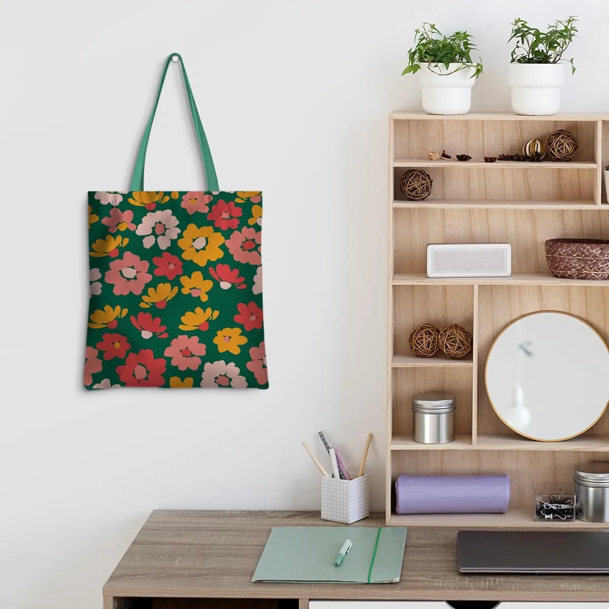 Cute Tote Bag for Women Floral Cat Gifts Boho Butterfly Forest Animals Reusable Grocery Bags Cat Lover Gifts