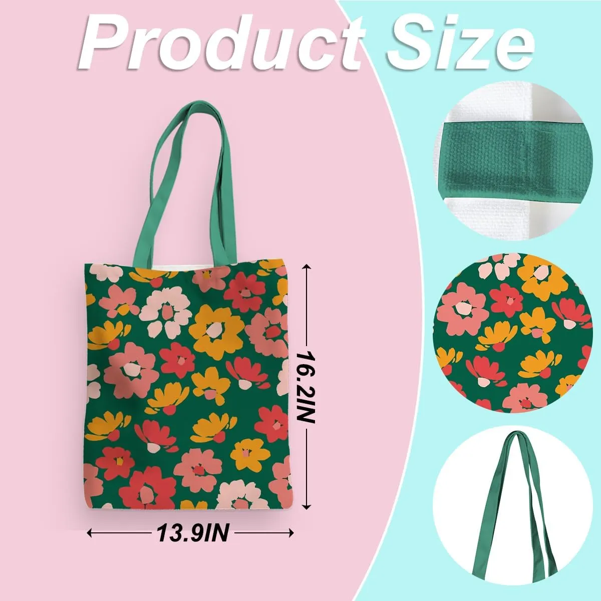 Cute Tote Bag for Women Floral Cat Gifts Boho Butterfly Forest Animals Reusable Grocery Bags Cat Lover Gifts