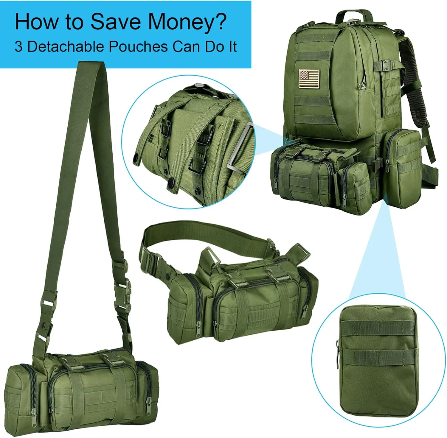CVLIFE Tactical Backpack Military Army Rucksack 60L Large Assault Pack Detachable Molle Bag…