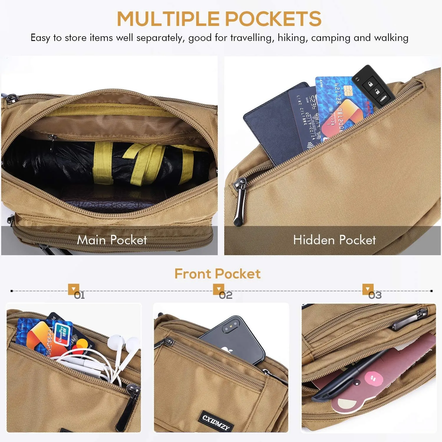 CXWMZY Fanny Packs For Women & Men Waist Pack Hip Bum Bag with Multi-Pockets Large Capacity Waterproof Casual Bum Bag for Disney Traveling Casual Cycling Running Hiking