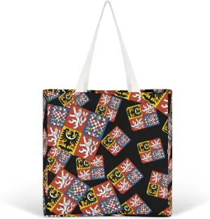 Czech National Emblem Canvas Handbags for Women Funny Tote Bag Reusable Shopping Grocery Bag, bhjsdf465