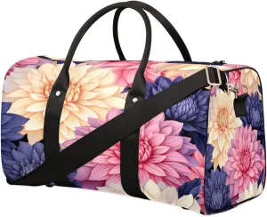 Dahlia Flower Travel Duffel Bag, Floral Sports Gym Bag, Foldable Weekender Overnight Tote Bag Carry on Luggage Handbag for Yoga Workout