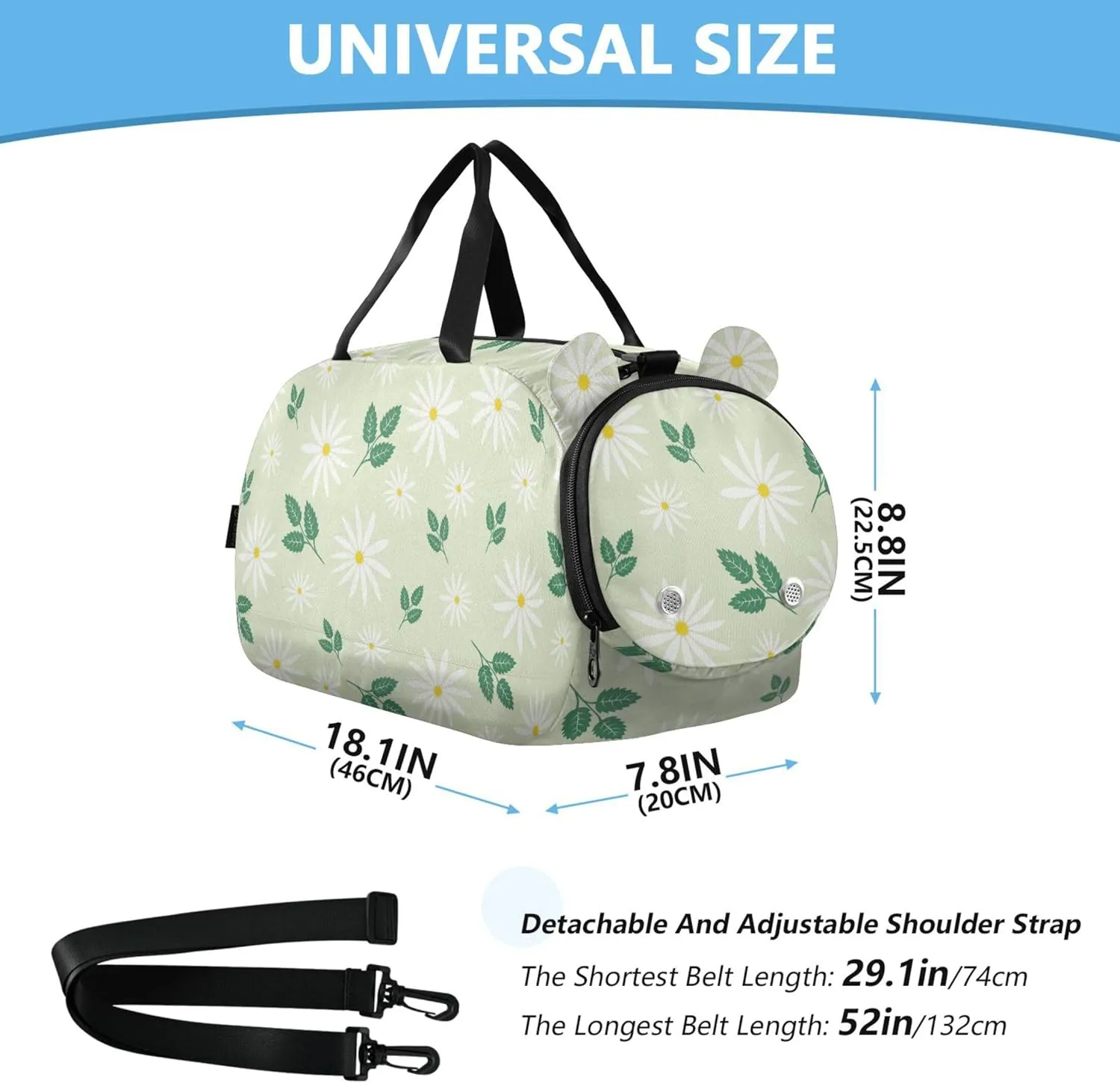 Daisy Floral Girl's Gym Duffel Bag with Shoes Compartment Multifunctional Kids Overnight Duffel Bag for School Practice, Sports, Travel