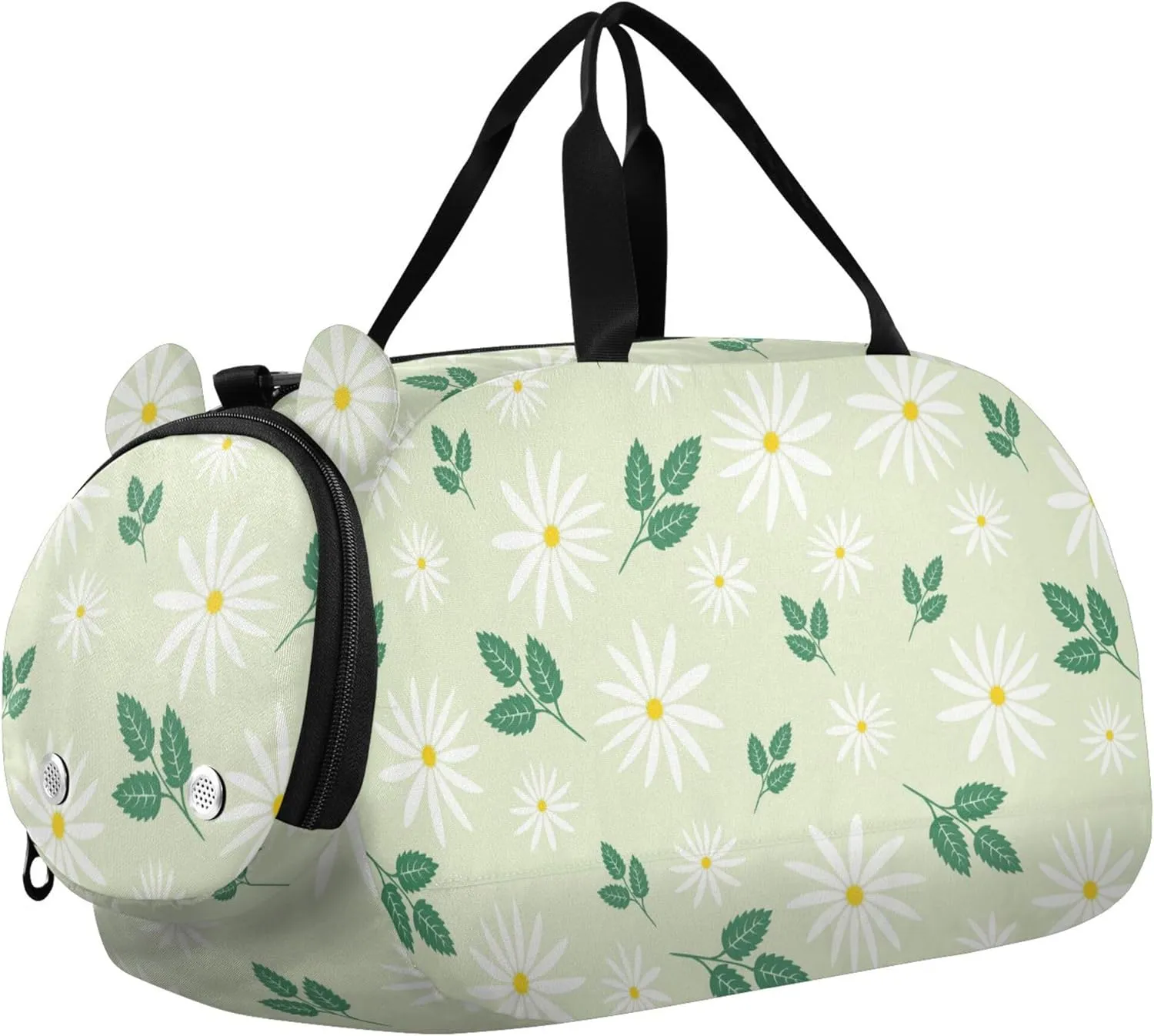 Daisy Floral Girl's Gym Duffel Bag with Shoes Compartment Multifunctional Kids Overnight Duffel Bag for School Practice, Sports, Travel