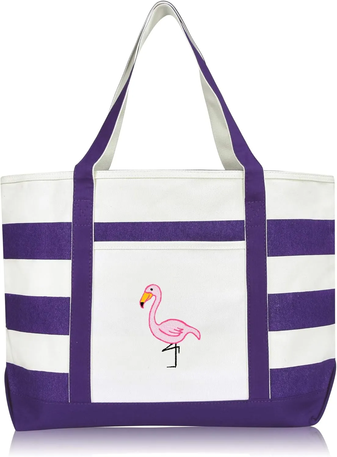 DALIX Flamingo Striped Canvas Tote Bag Premium Cotton