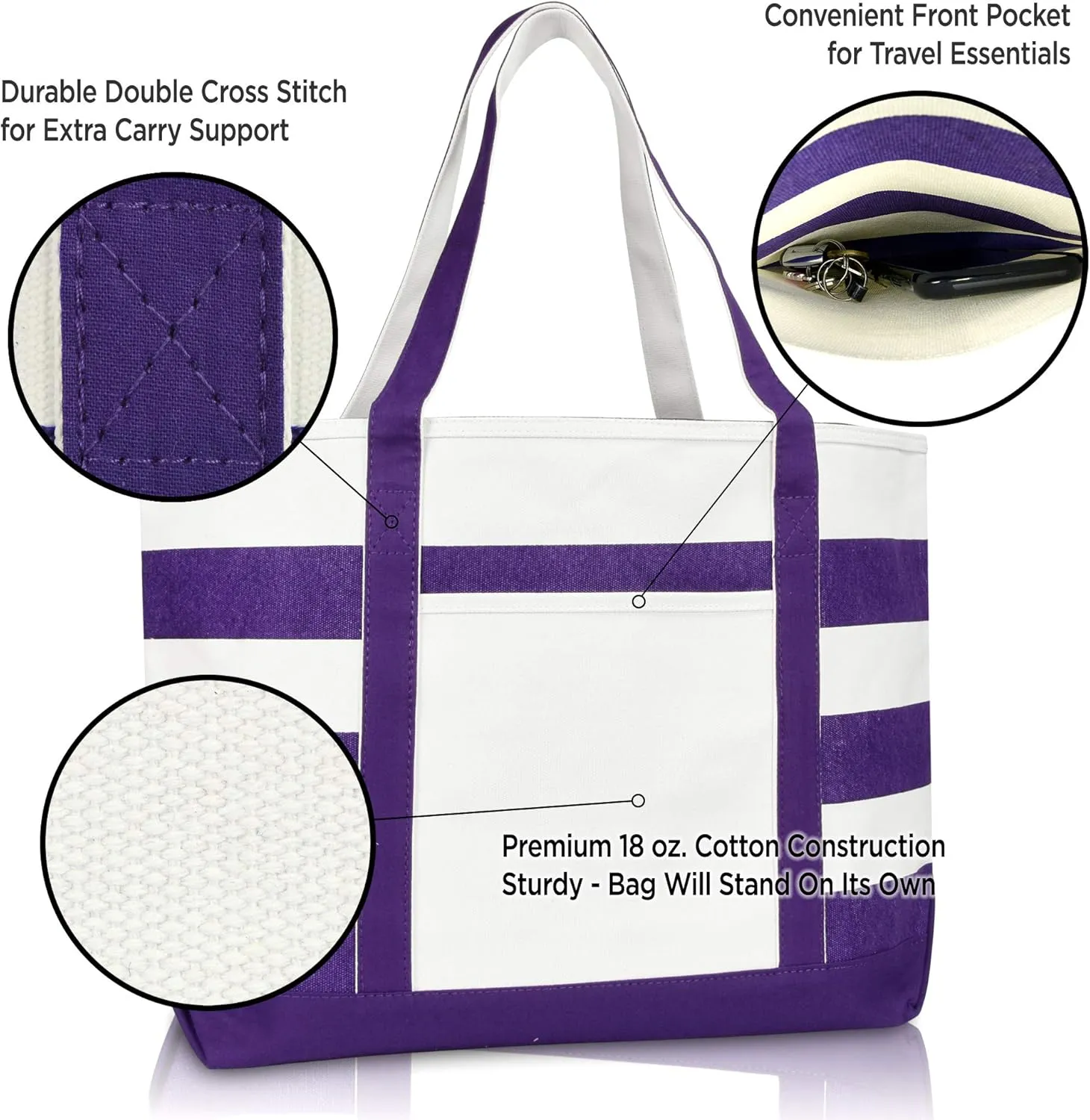 DALIX Flamingo Striped Canvas Tote Bag Premium Cotton