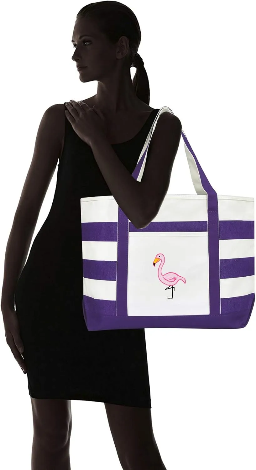 DALIX Flamingo Striped Canvas Tote Bag Premium Cotton