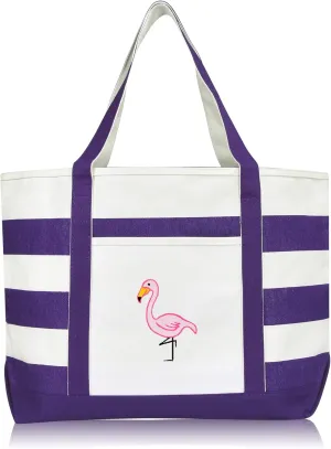 DALIX Flamingo Striped Canvas Tote Bag Premium Cotton