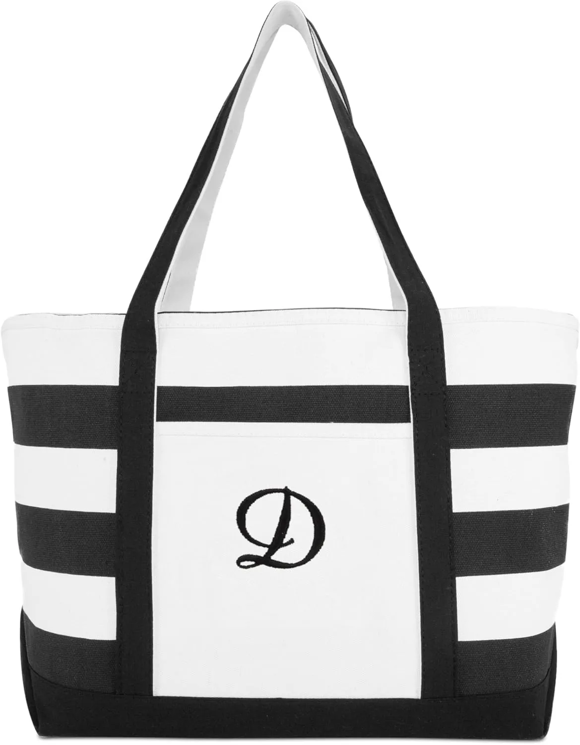 DALIX Striped Beach Bag Tote Bags Canvas Personalized Black Ballent Letter A - Z