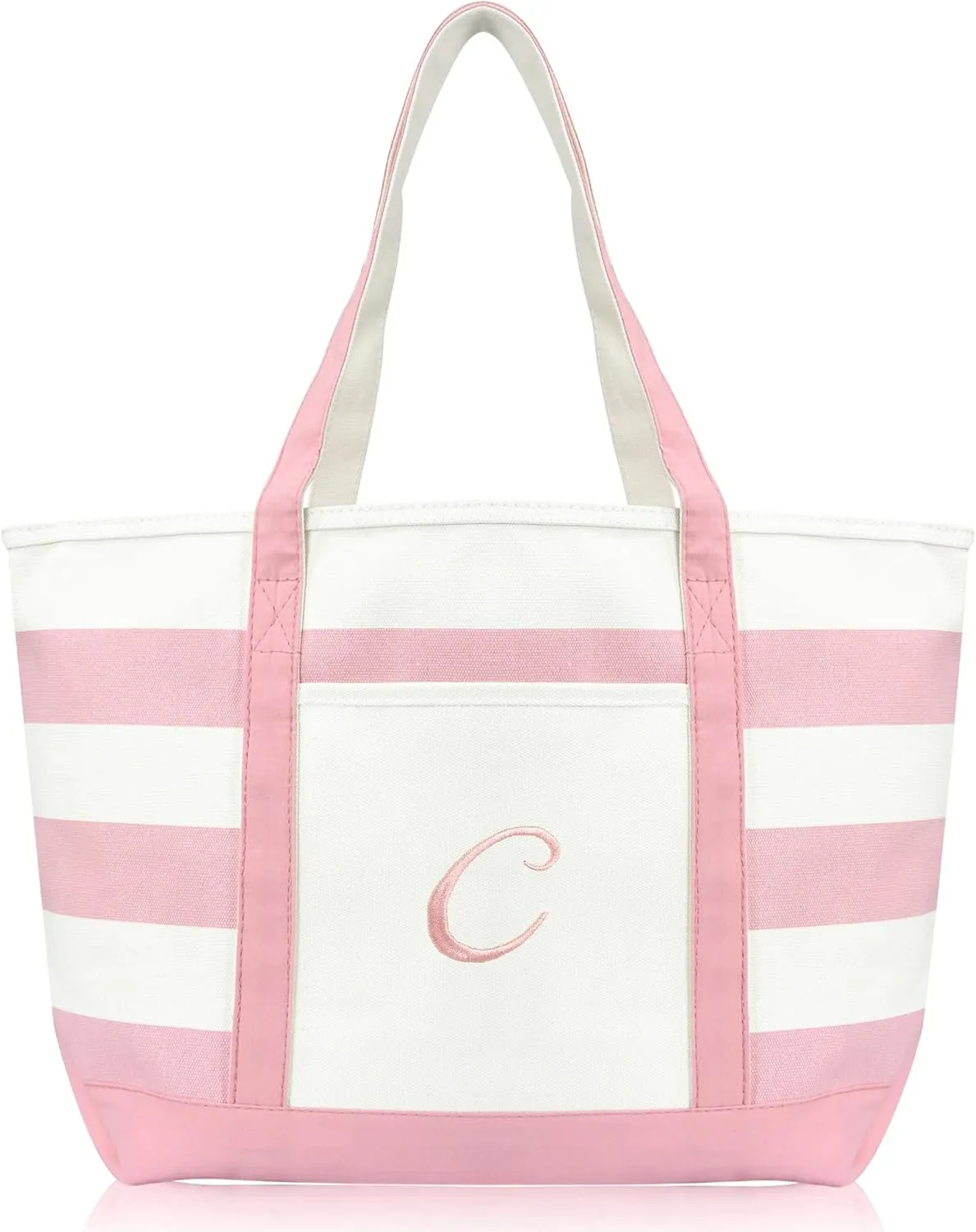 DALIX Striped Beach Bag Tote Bags Satchel Personalized Pink Ballent Letter A - Z