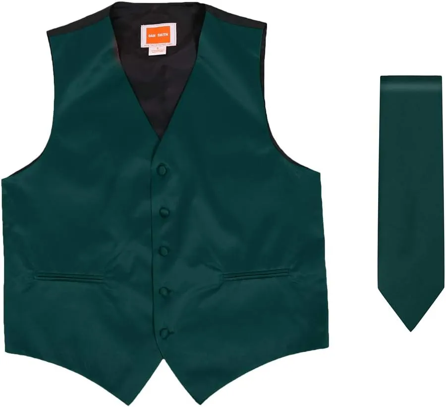 Dan Smith Men's Fashion Design Plain Microfiber Waistcoat For Urban Matching Tie With Bags