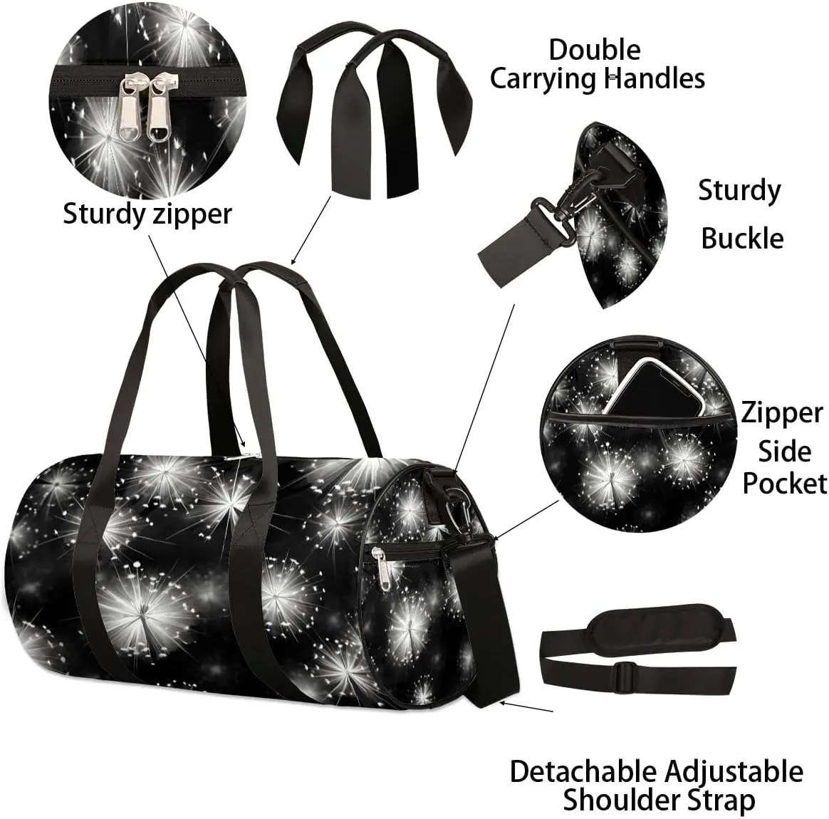 Dandelion Floral Travel Duffle Bag Gym Bag for Women Men Lightweight Carry on Duffel Bag for Sports Gyms Weekend Getaway