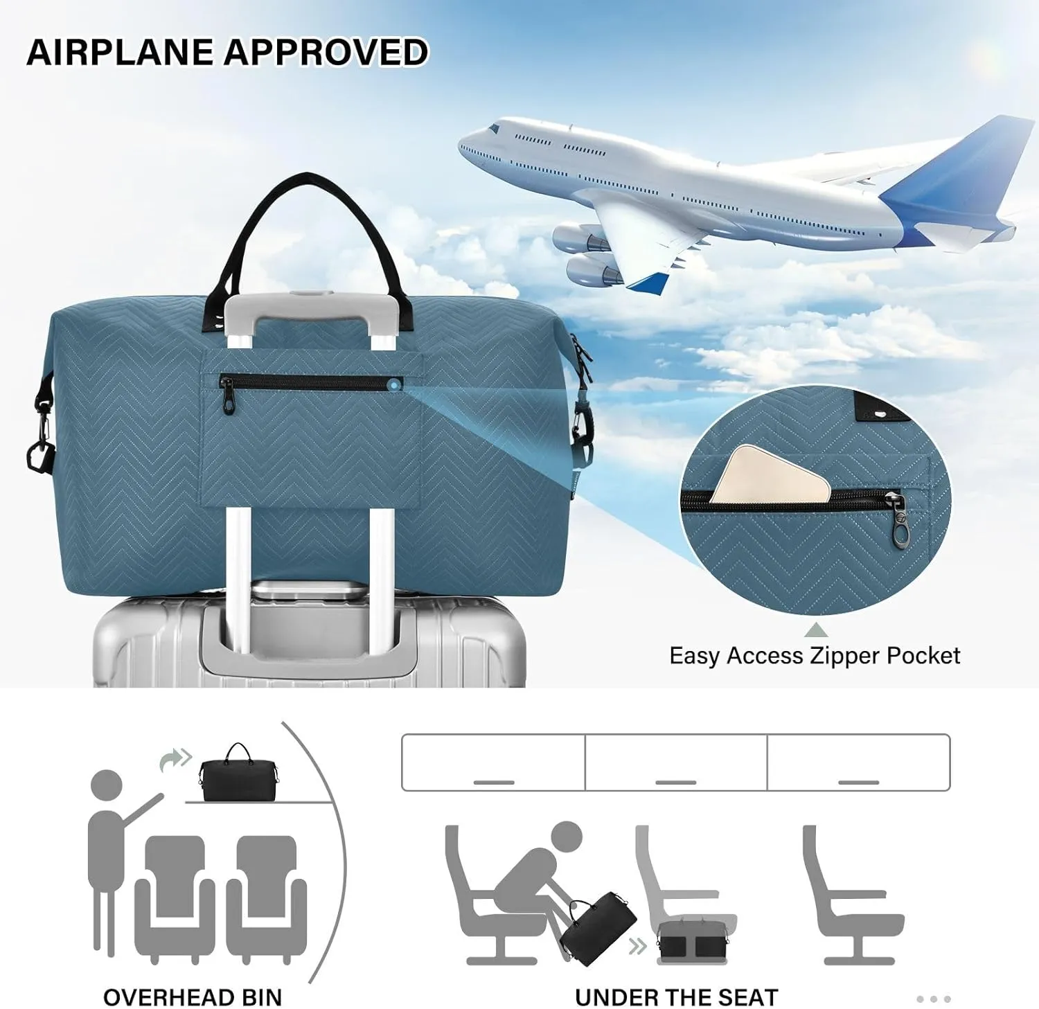 Dark Blue Travel Duffel Bag with Toiletry Bag Weekender Bag for Carry on Sports Gym Bag for Weekend Travel Gym