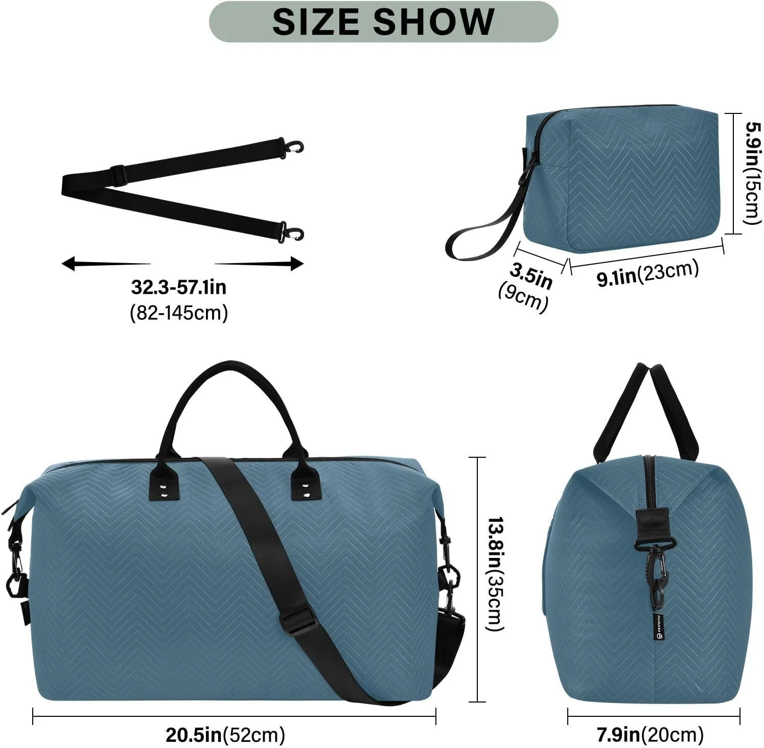 Dark Blue Travel Duffel Bag with Toiletry Bag Weekender Bag for Carry on Sports Gym Bag for Weekend Travel Gym