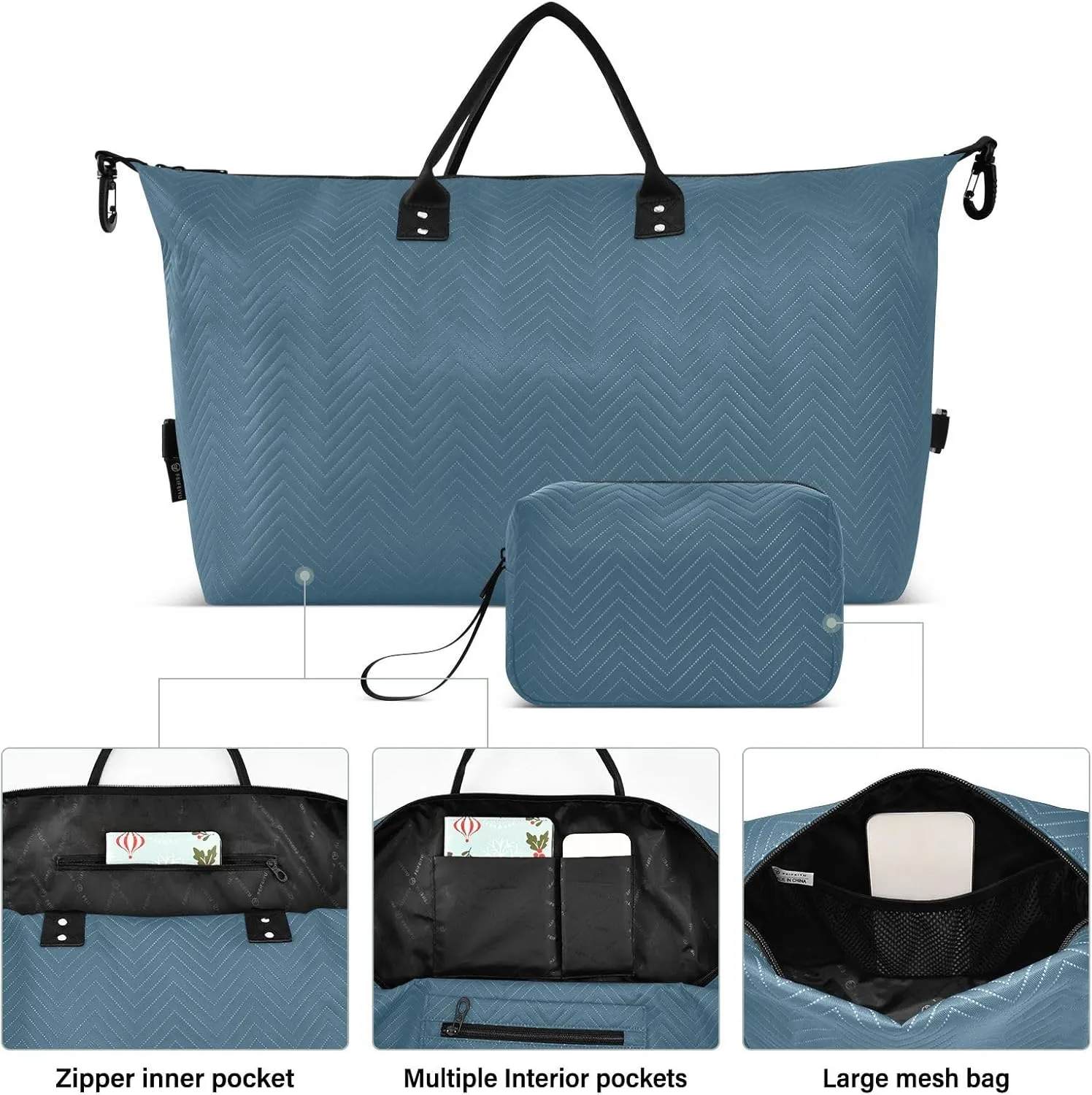 Dark Blue Travel Duffel Bag with Toiletry Bag Weekender Bag for Carry on Sports Gym Bag for Weekend Travel Gym
