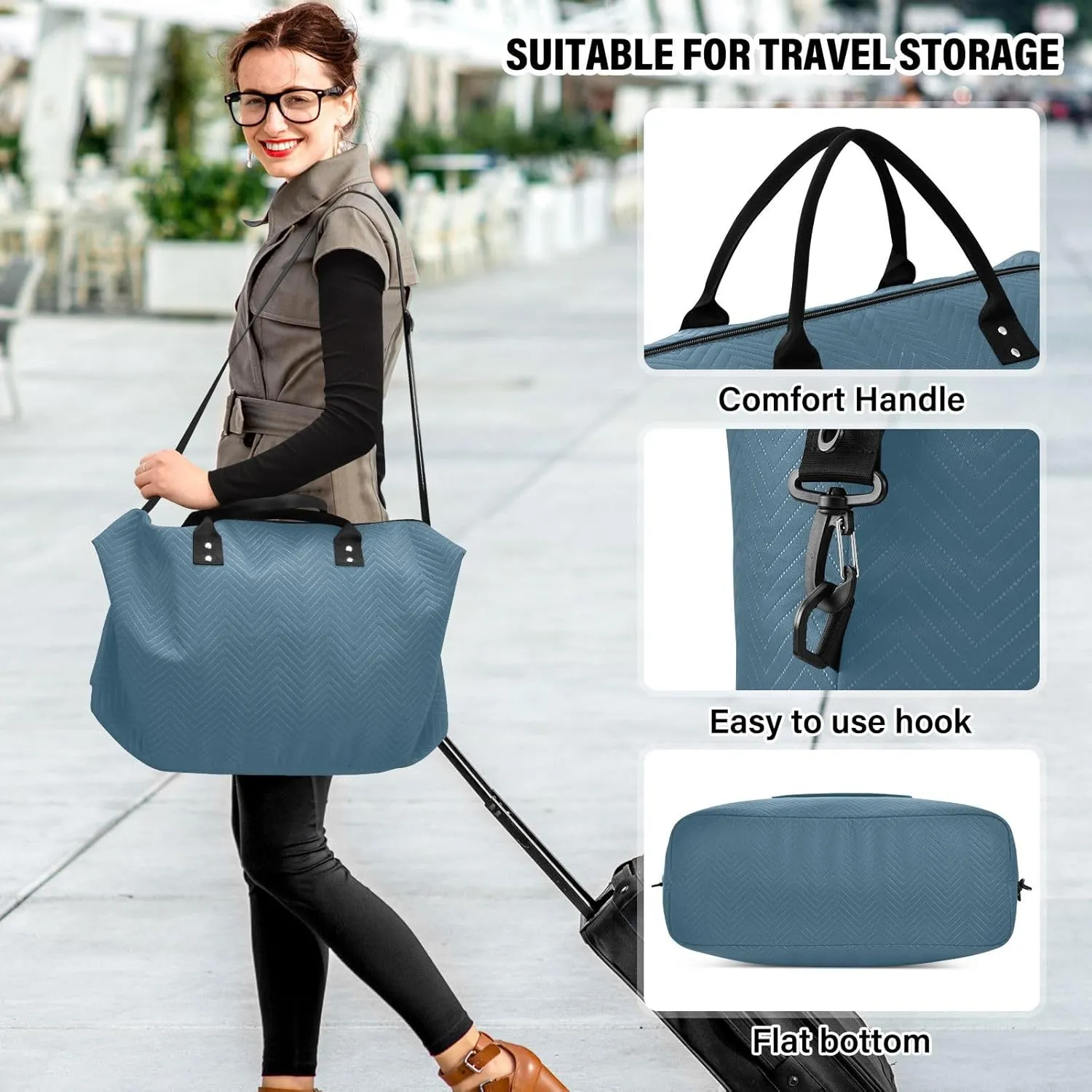 Dark Blue Travel Duffel Bag with Toiletry Bag Weekender Bag for Carry on Sports Gym Bag for Weekend Travel Gym
