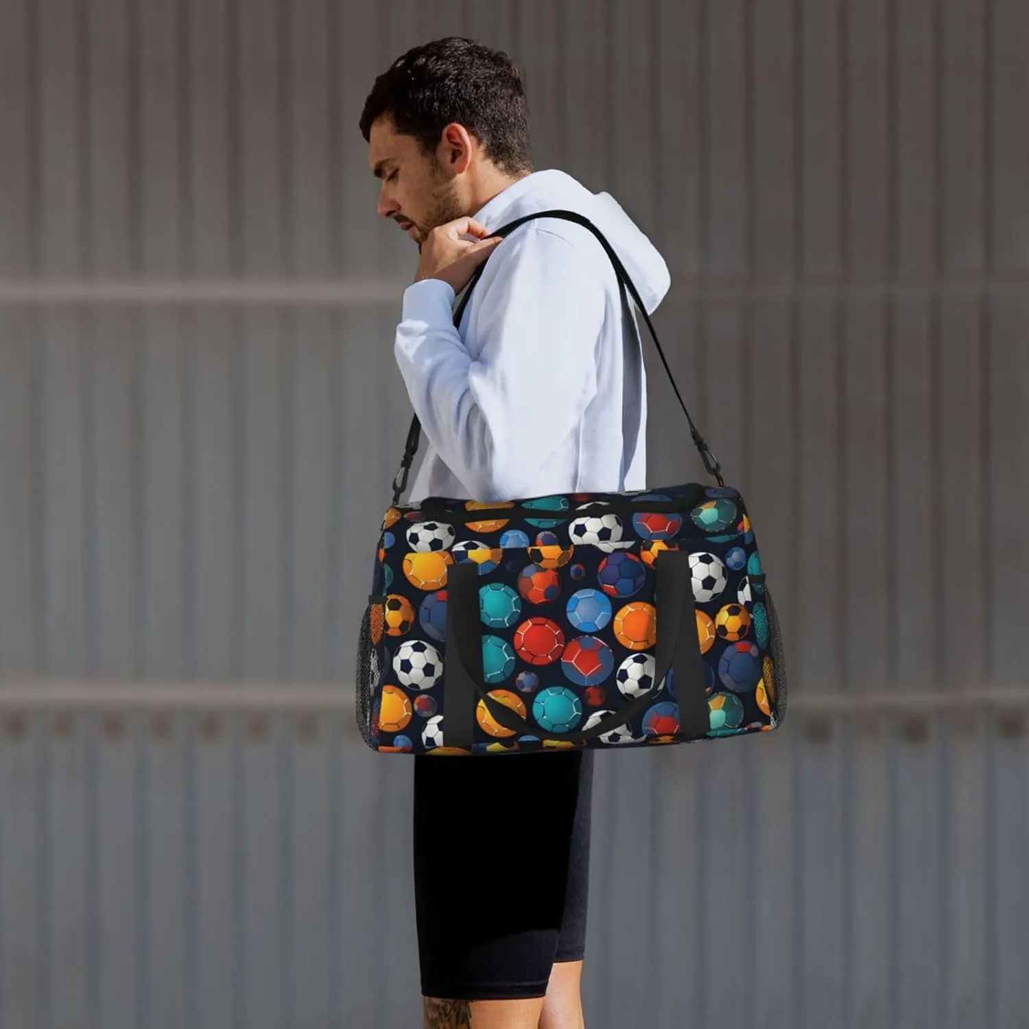 Dark Football Ball Duffle Bag Foldable Travel Tote Bag Carry On Large Weekender Overnight Bags Waterproof Gym Bag For Women Men
