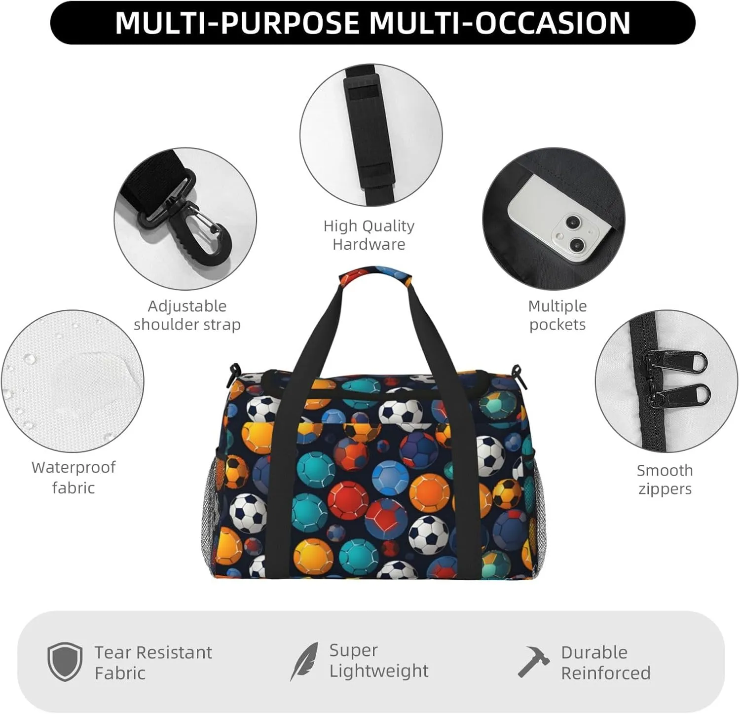 Dark Football Ball Duffle Bag Foldable Travel Tote Bag Carry On Large Weekender Overnight Bags Waterproof Gym Bag For Women Men