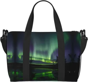 Dark Northern Lights print Travel Duffel Bag,workout duffel bag, overnight shoulder Bag,Weekender Bag for Women Men