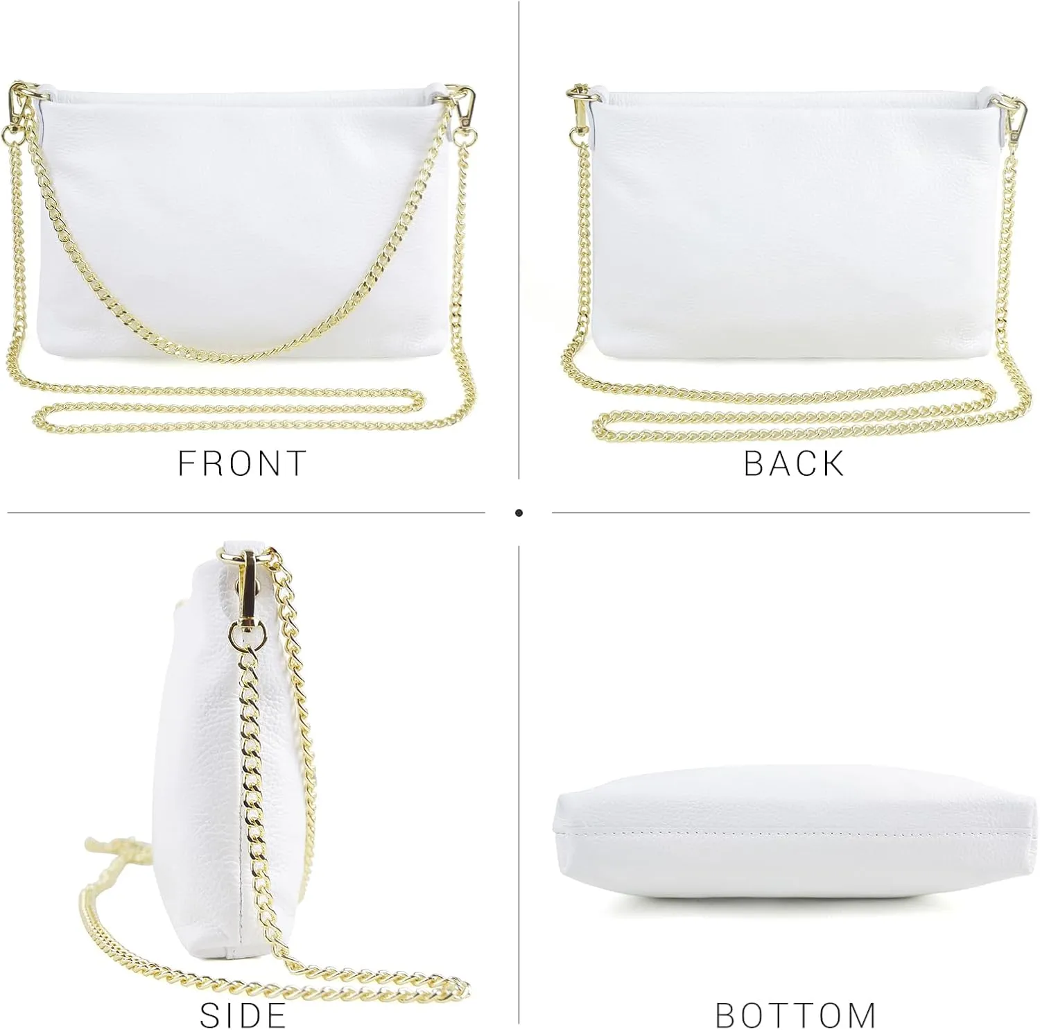 Dasein Italian Genuine Leather Handbag for Women Clutch Evening Bag Gold Chain Strap Shoulder Bag Crossbody Purse