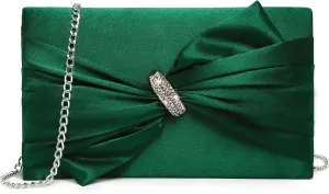 Dasein Women Elegant Satin Bow Flap Evening Bag Rhinestone Clutch Purse Handbag Formal/Wedding/Prom/Party