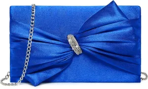 Dasein Women Elegant Satin Bow Flap Evening Bag Rhinestone Clutch Purse Handbag Formal/Wedding/Prom/Party