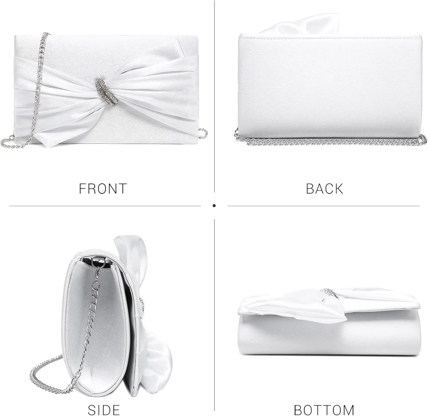 Dasein Women Elegant Satin Bow Flap Evening Bag Rhinestone Clutch Purse Handbag Formal/Wedding/Prom/Party