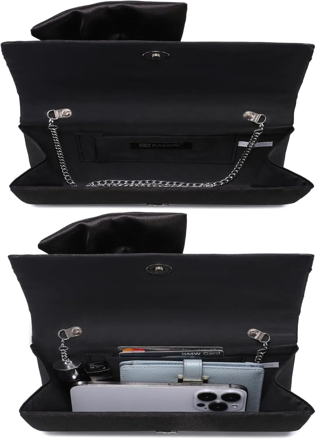 Dasein Women Elegant Satin Bow Flap Evening Bag Rhinestone Clutch Purse Handbag Formal/Wedding/Prom/Party