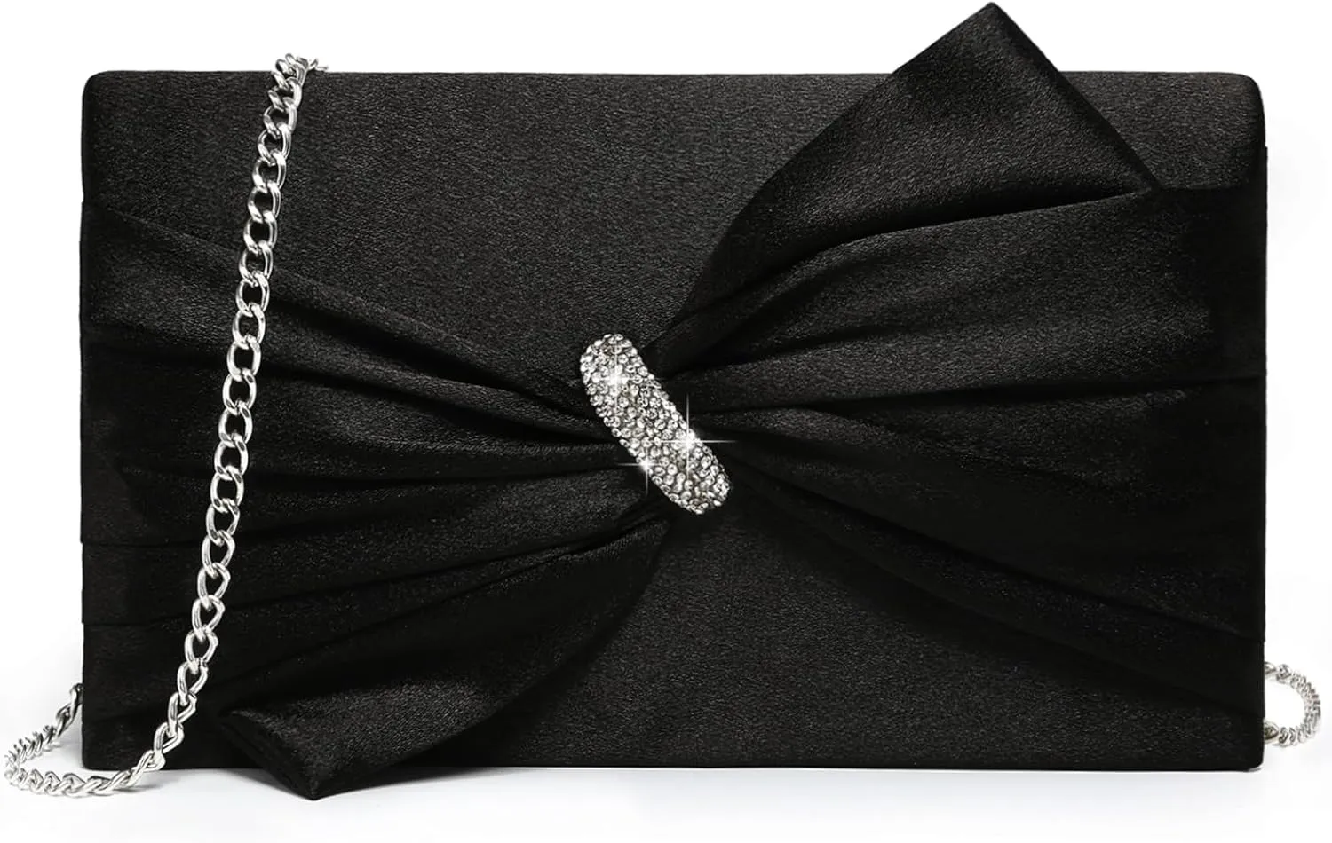 Dasein Women Elegant Satin Bow Flap Evening Bag Rhinestone Clutch Purse Handbag Formal/Wedding/Prom/Party