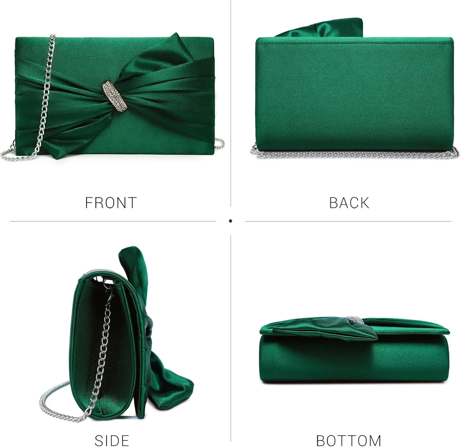 Dasein Women Elegant Satin Bow Flap Evening Bag Rhinestone Clutch Purse Handbag Formal/Wedding/Prom/Party