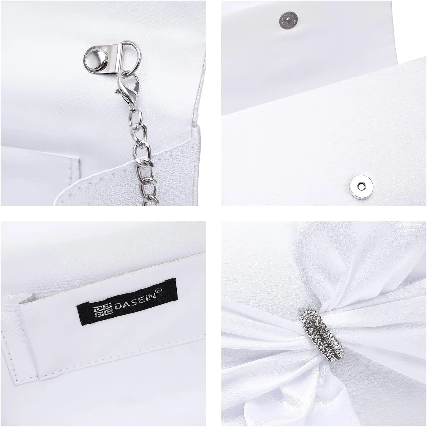 Dasein Women Elegant Satin Bow Flap Evening Bag Rhinestone Clutch Purse Handbag Formal/Wedding/Prom/Party