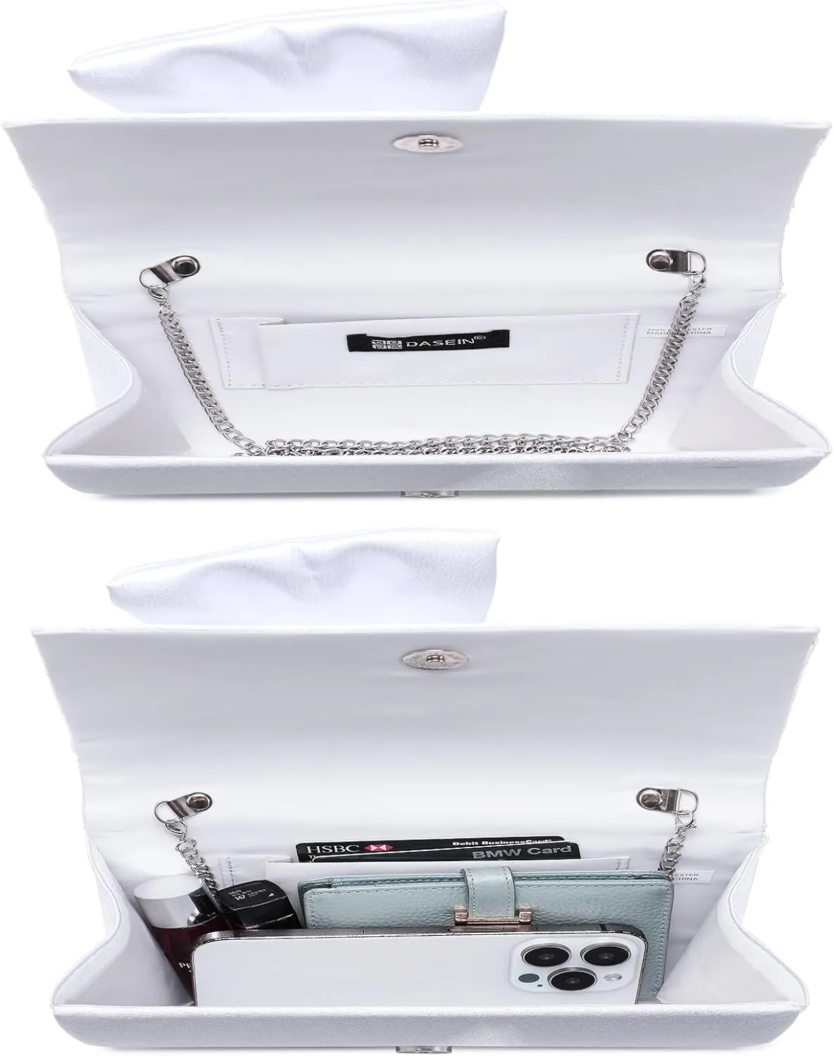 Dasein Women Elegant Satin Bow Flap Evening Bag Rhinestone Clutch Purse Handbag Formal/Wedding/Prom/Party